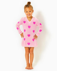 Lilly Pulitzer Girls Mini Keane Sweater Dress Peony Pink Heart Jacquard Childrens | Girl Dresses &amp; Rompers