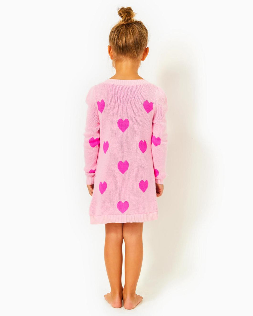 Lilly Pulitzer Girls Mini Keane Sweater Dress Peony Pink Heart Jacquard Childrens | Girl Dresses &amp; Rompers