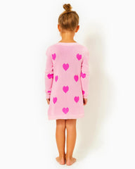 Lilly Pulitzer Girls Mini Keane Sweater Dress Peony Pink Heart Jacquard Childrens | Girl Dresses &amp; Rompers