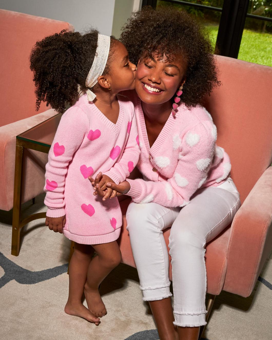 Lilly Pulitzer Girls Mini Keane Sweater Dress Peony Pink Heart Jacquard Childrens | Girl Dresses &amp; Rompers