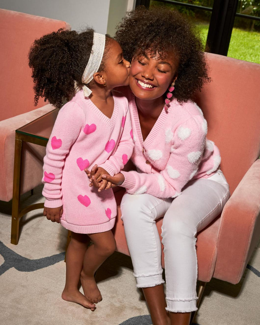 Lilly Pulitzer Girls Mini Keane Sweater Dress Peony Pink Heart Jacquard Childrens | Girl Dresses &amp; Rompers