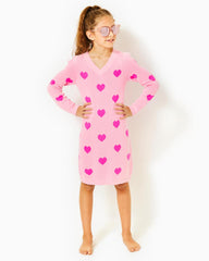 Lilly Pulitzer Girls Mini Keane Sweater Dress Peony Pink Heart Jacquard Childrens | Girl Dresses &amp; Rompers