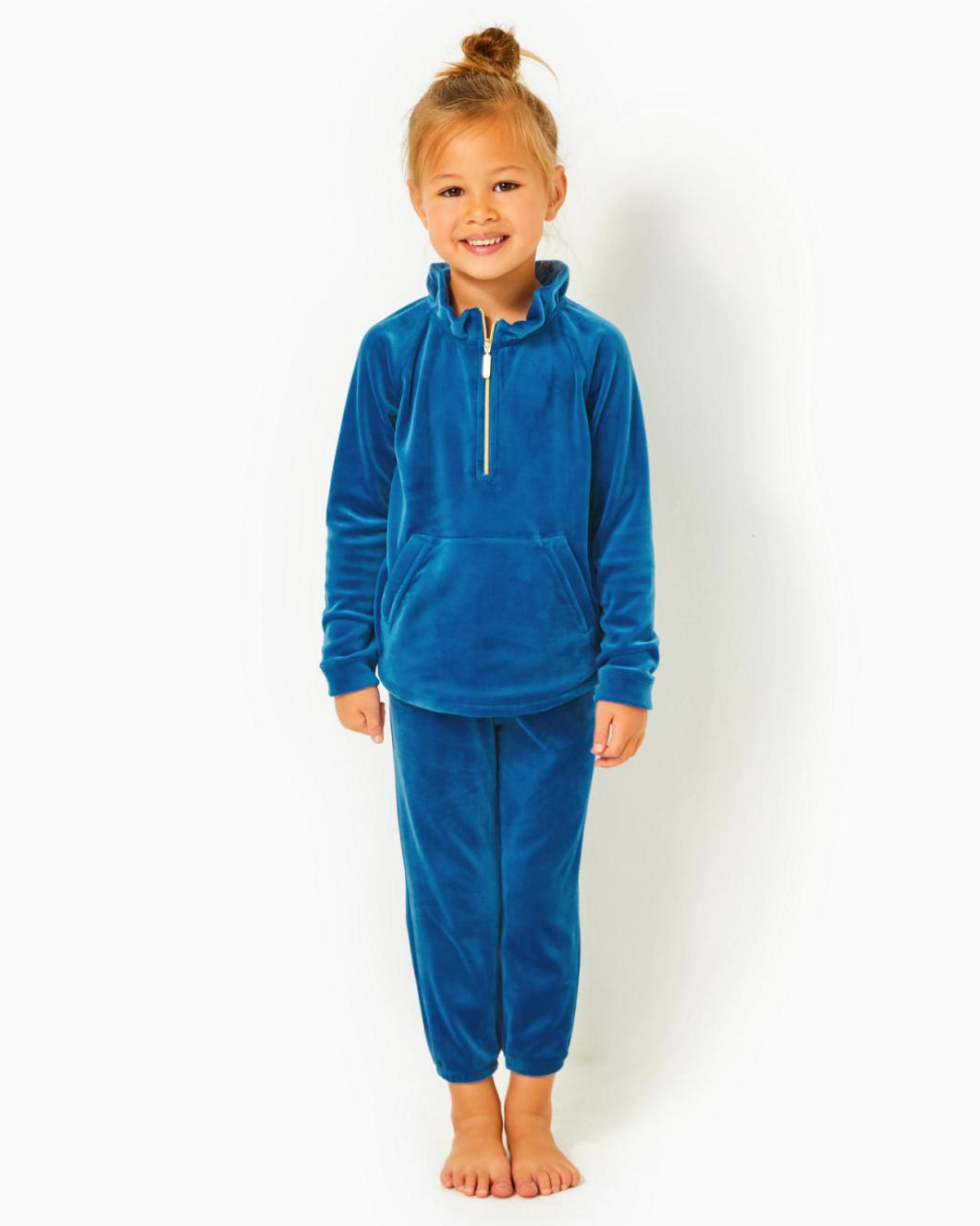 Lilly Pulitzer Girls Mini Mallie Velour Pant Indigo Breeze | Girl Tops &amp; Bottoms