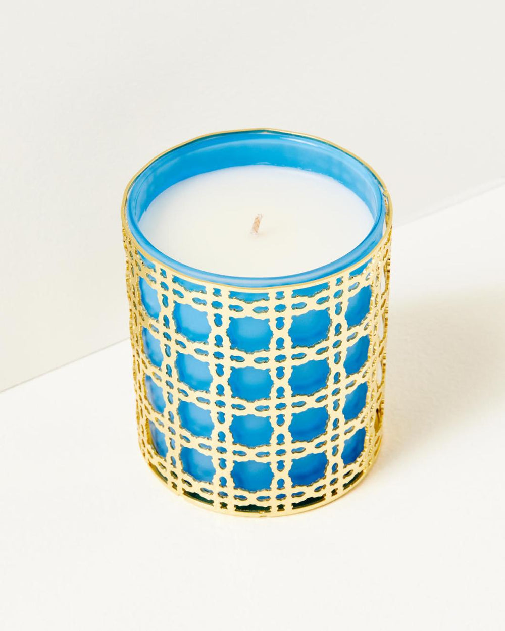 Lilly Pulitzer Glass Candle With Gold Caning Abaco Blue | Women Home Decor
