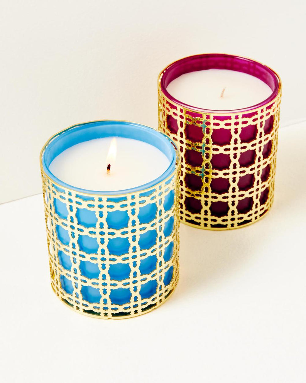 Lilly Pulitzer Glass Candle With Gold Caning Abaco Blue | Women Home Decor
