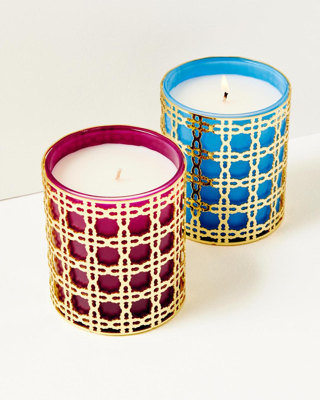 Lilly Pulitzer Glass Candle With Gold Caning Amarena Cherry | Women Home Decor