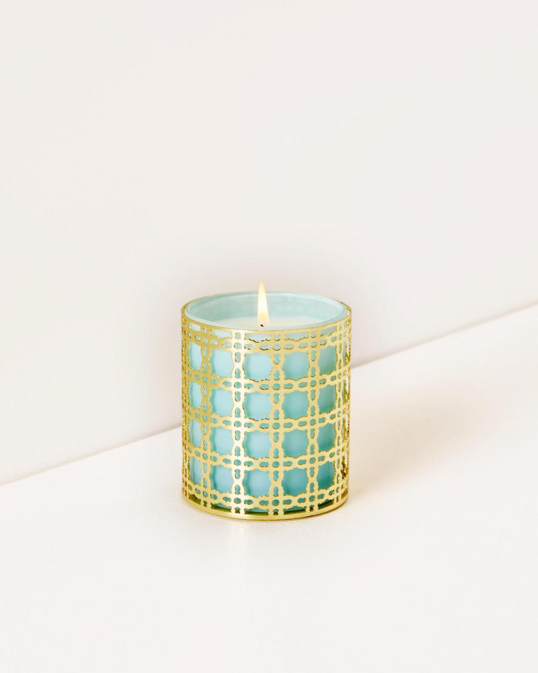Lilly Pulitzer Glass Candle With Gold Caning Hydra Blue | Women Home Decor