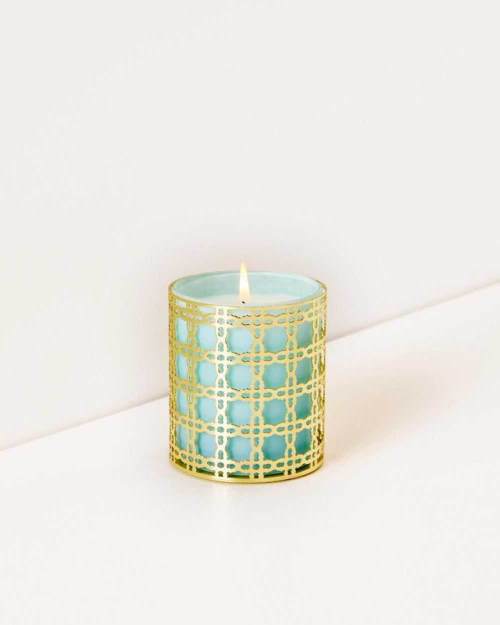 Lilly Pulitzer Glass Candle With Gold Caning Hydra Blue | Women Home Decor