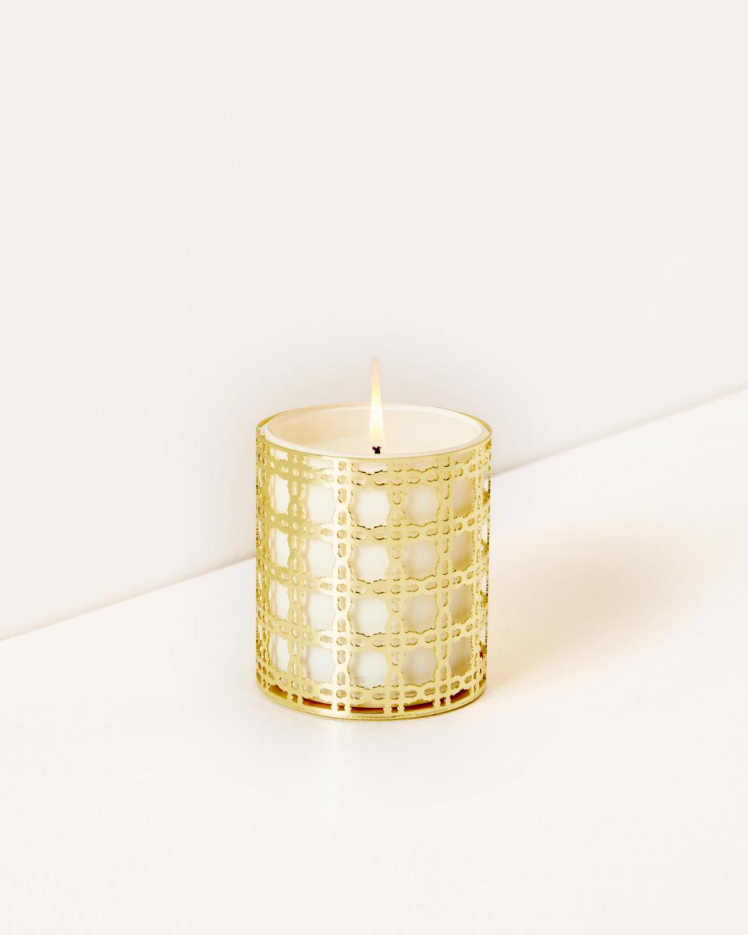 Lilly Pulitzer Glass Candle With Gold Caning Resort White | Women Home Decor