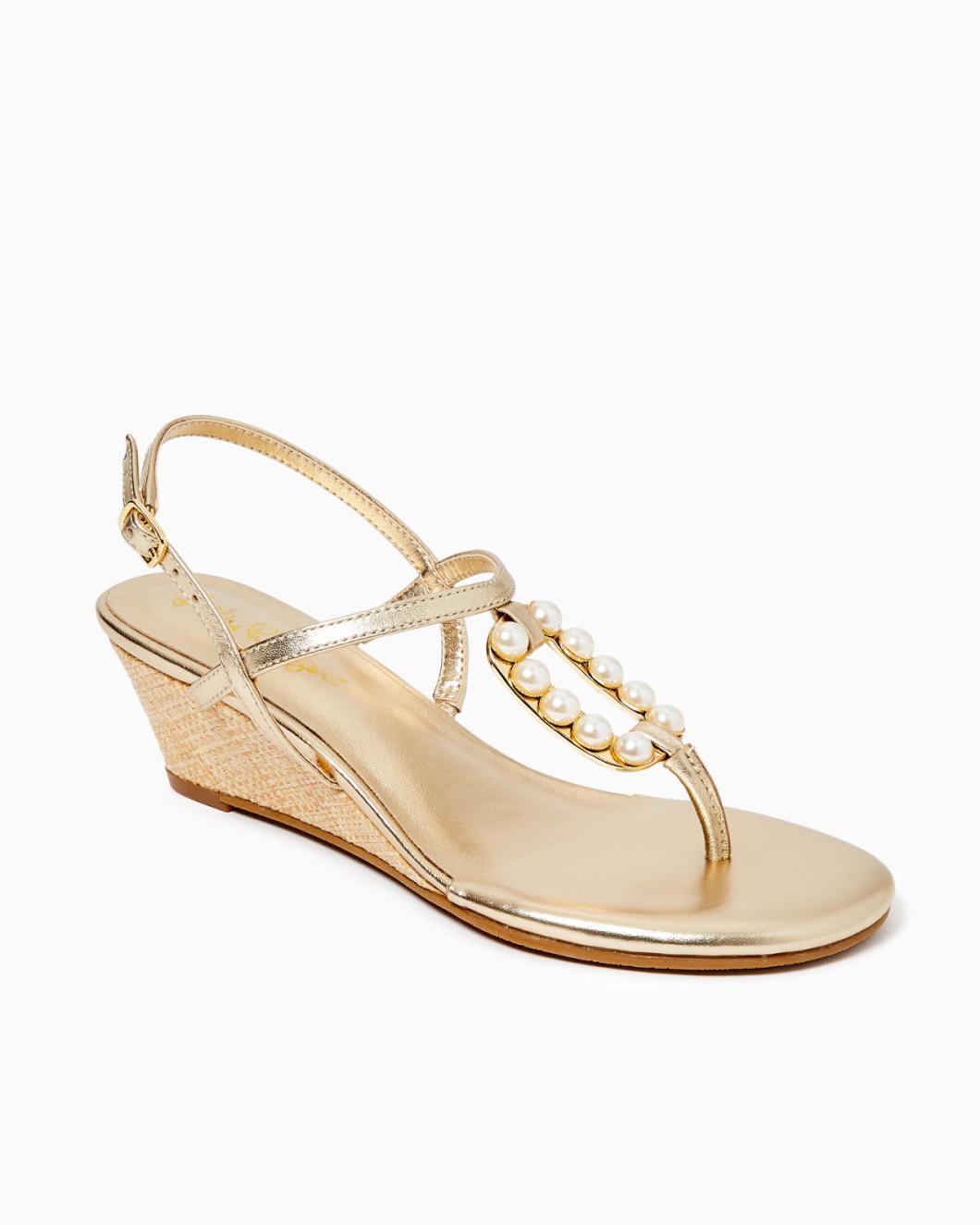 Lilly Pulitzer Good As Gold Pearl Wedge Gold Metallic | Women Shoes