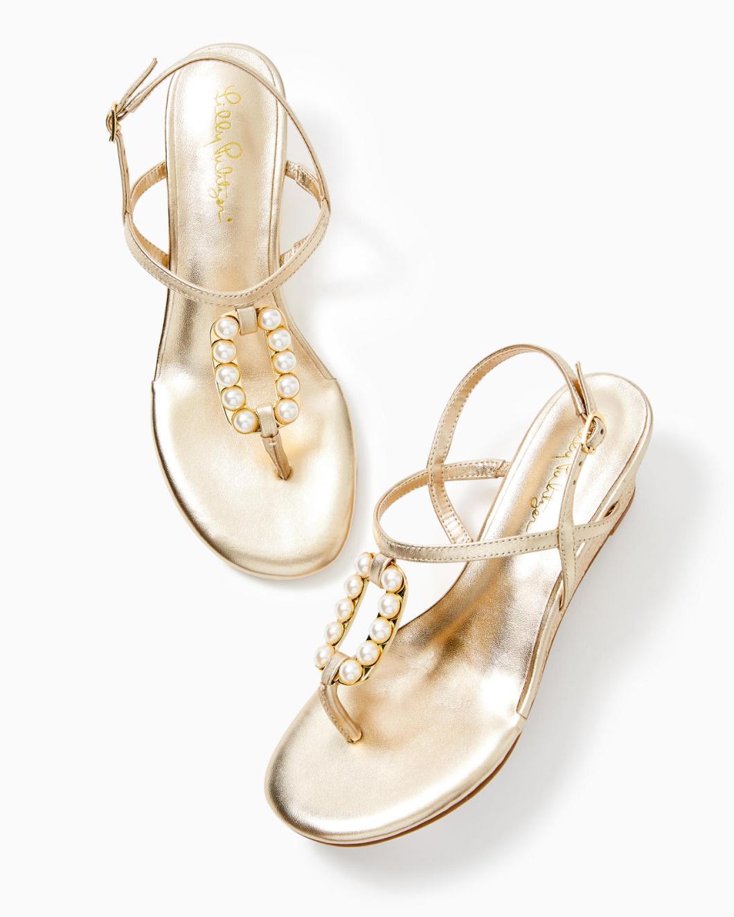 Lilly Pulitzer Good As Gold Pearl Wedge Gold Metallic | Women Shoes