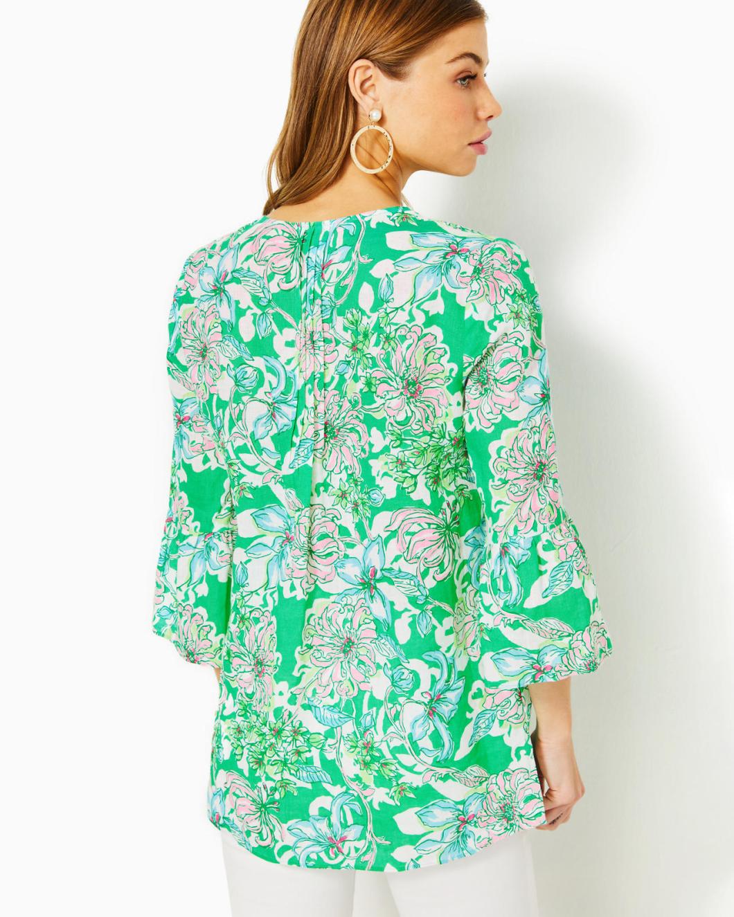 Lilly Pulitzer Hollie Linen Tunic Spearmint Blossom Views | Women Tops
