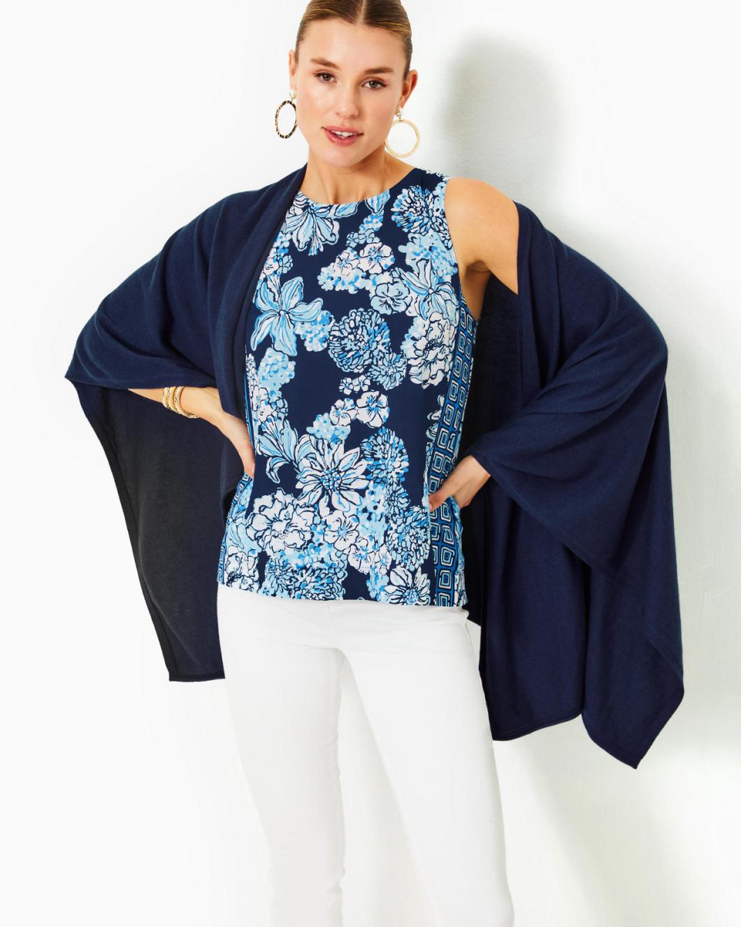 Lilly Pulitzer Iona Sleeveless Top Low Tide Navy Bouquet All Day Engineered Woven Top | Women Tops