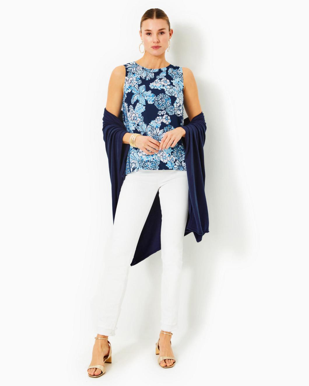 Lilly Pulitzer Iona Sleeveless Top Low Tide Navy Bouquet All Day Engineered Woven Top | Women Tops