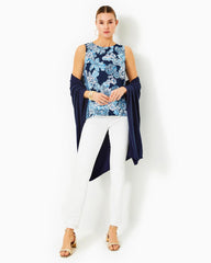 Lilly Pulitzer Iona Sleeveless Top Low Tide Navy Bouquet All Day Engineered Woven Top | Women Tops