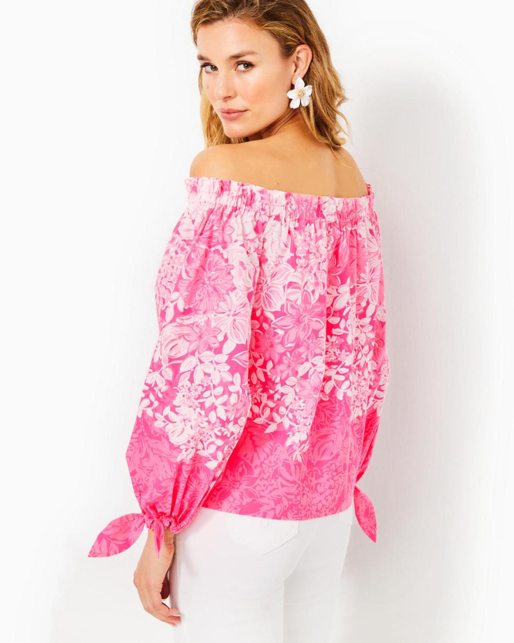 Lilly Pulitzer Jamielynn Cotton Top Roxie Pink Shadow Dancer Engineered Woven Top | Women Tops