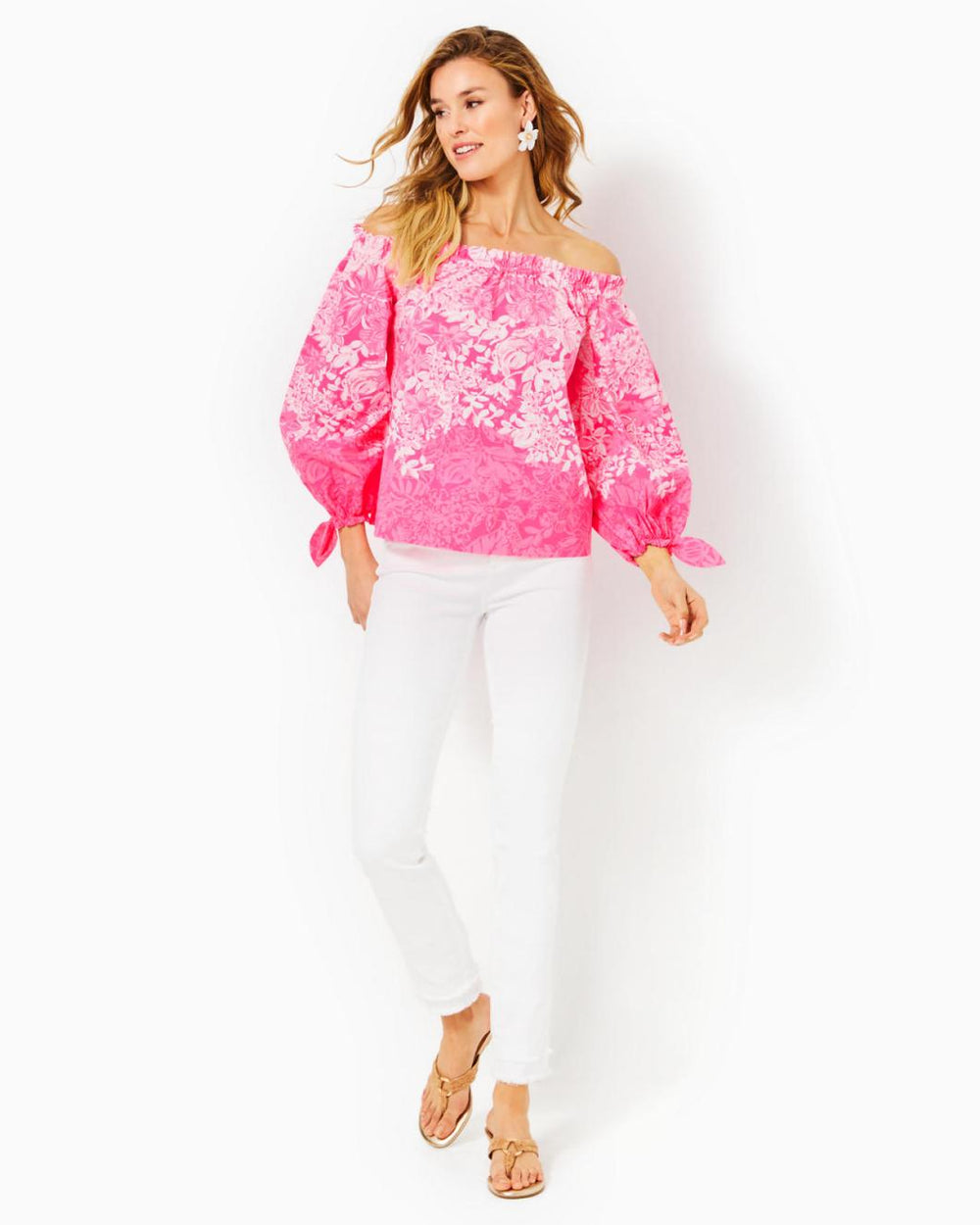 Lilly Pulitzer Jamielynn Cotton Top Roxie Pink Shadow Dancer Engineered Woven Top | Women Tops