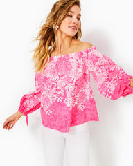 Lilly Pulitzer Jamielynn Cotton Top Roxie Pink Shadow Dancer Engineered Woven Top | Women Tops