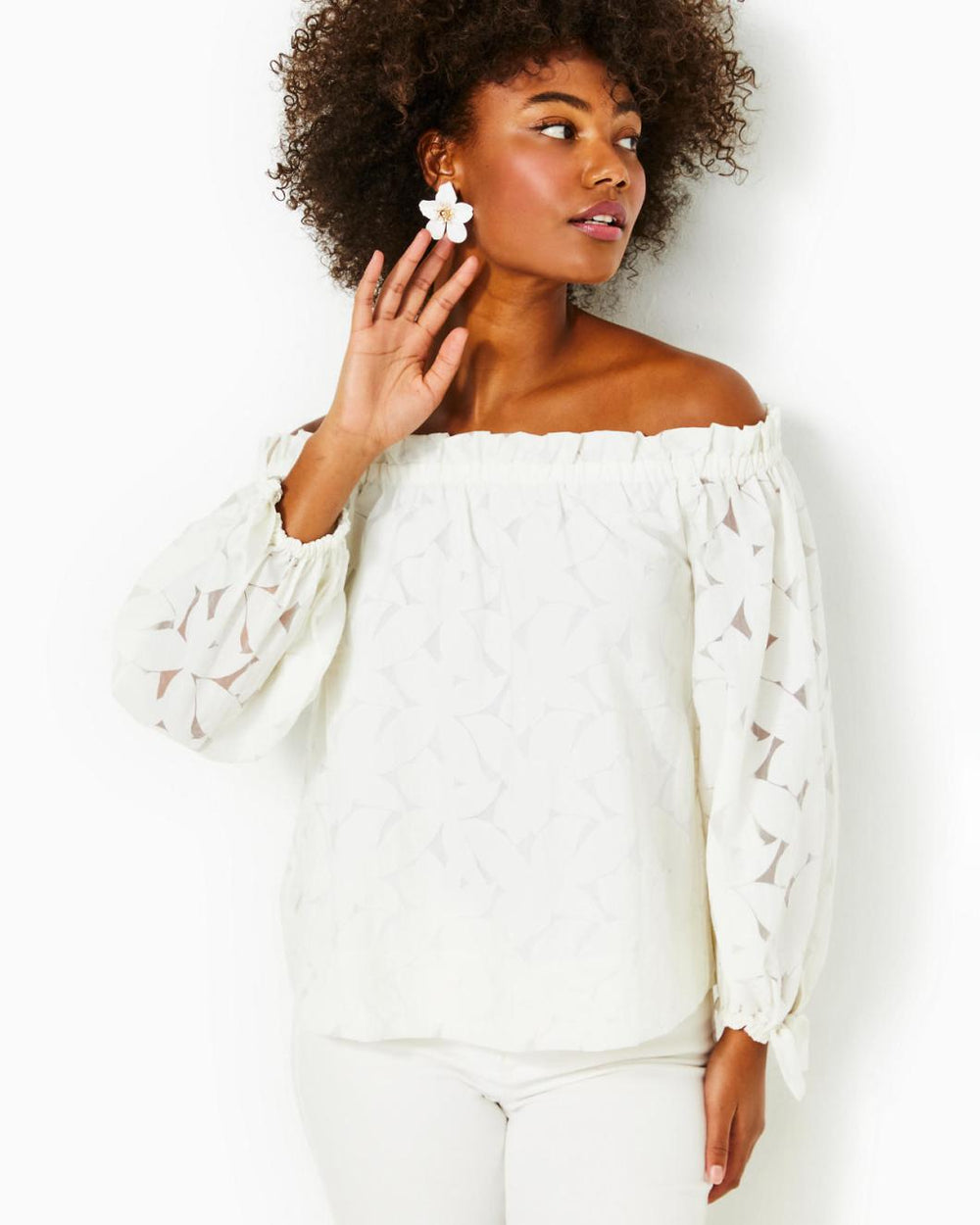 Lilly Pulitzer Jamielynn Off-The-Shoulder Top Resort White Flora Faille | Women Tops