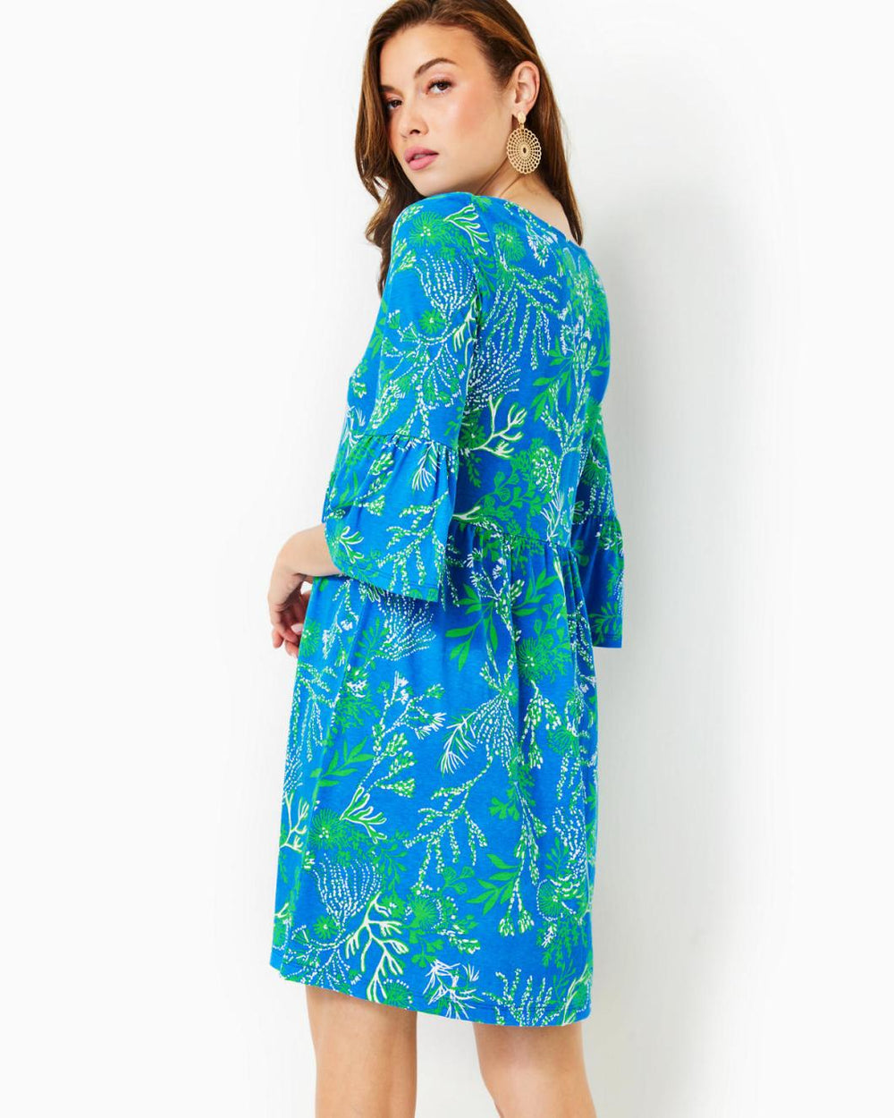 Lilly Pulitzer Jannie V-Neck Cotton Dress Briny Blue A Bit Salty | Women Swing Dresses