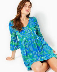 Lilly Pulitzer Jannie V-Neck Cotton Dress Briny Blue A Bit Salty | Women Swing Dresses