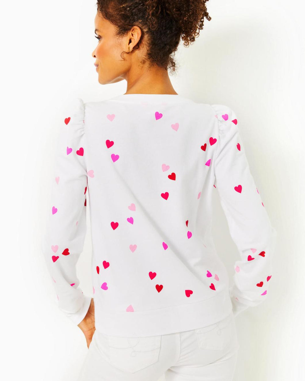 Lilly Pulitzer Jansen Cotton Sweatshirt Resort White Lots Of Love | Women Tops