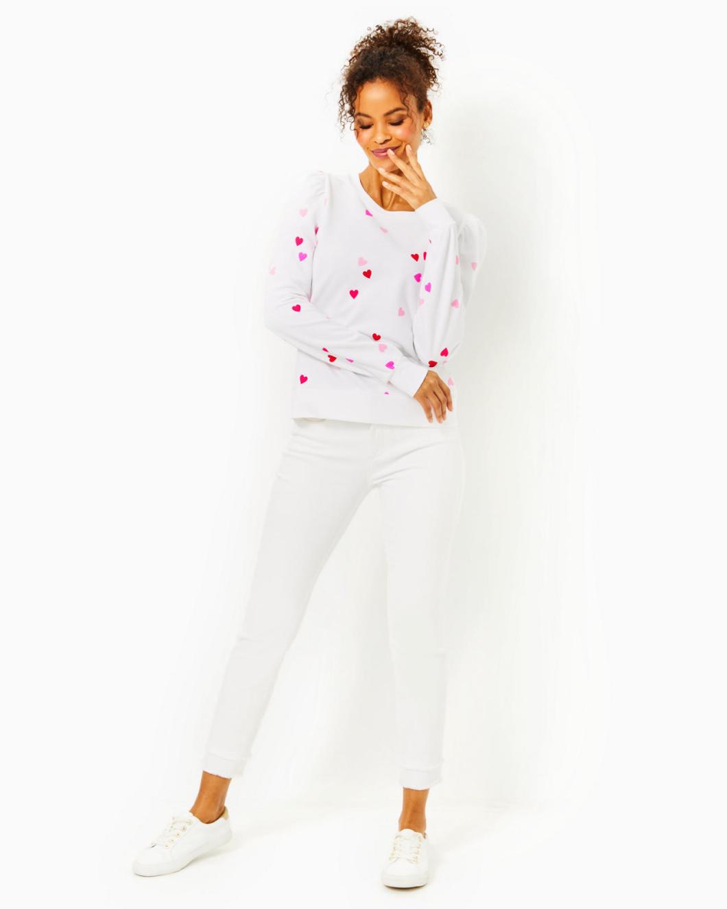 Lilly Pulitzer Jansen Cotton Sweatshirt Resort White Lots Of Love | Women Tops