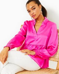 Lilly Pulitzer Jaylene Long Sleeve Lilly Top Cerise Pink | Women Tops