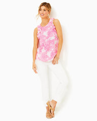 Lilly Pulitzer Kailee Sleeveless Ruffle Top Resort White Pb Anniversary Toile | Women Tops