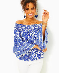 Lilly Pulitzer Kaori Off-The-Shoulder Top Deeper Coconut Ride With Me Engineered Woven Top | Women Tops