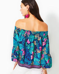 Lilly Pulitzer Kaori Off-The-Shoulder Top Low Tide Navy Life Of The Party Engineered Woven Top | Women Tops