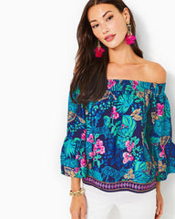 Lilly Pulitzer Kaori Off-The-Shoulder Top Low Tide Navy Life Of The Party Engineered Woven Top | Women Tops