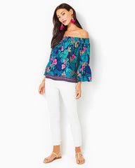 Lilly Pulitzer Kaori Off-The-Shoulder Top Low Tide Navy Life Of The Party Engineered Woven Top | Women Tops