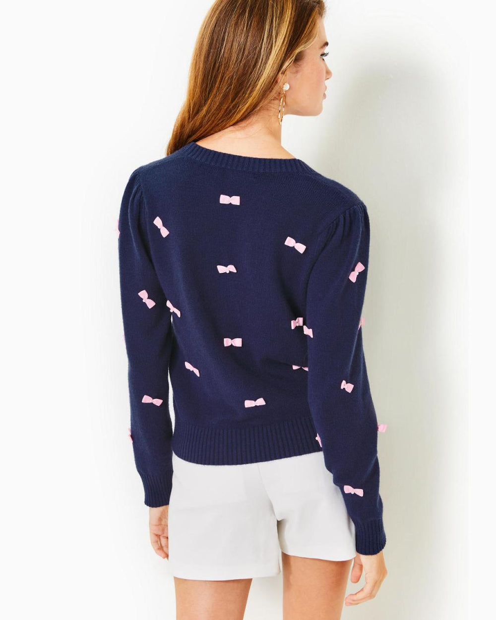 Lilly Pulitzer Keane Cardigan Low Tide Navy Tossed Bows | Women Tops