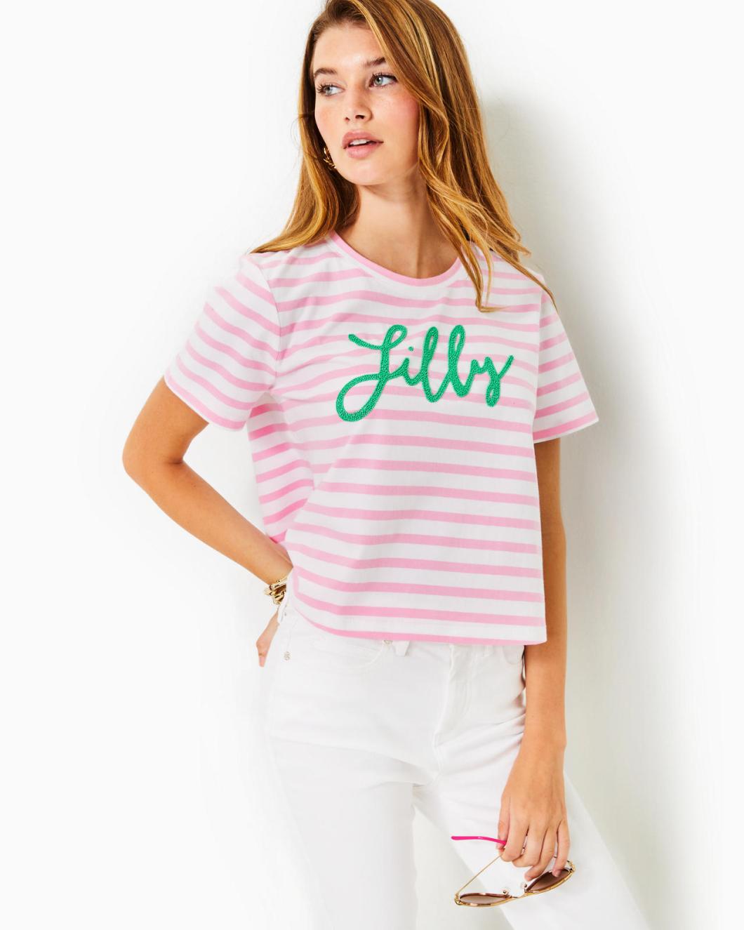 Lilly Pulitzer Keenan Cotton Top Conch Shell Pink Striped Lilly Pulitzer Embellished Top | Women Tops