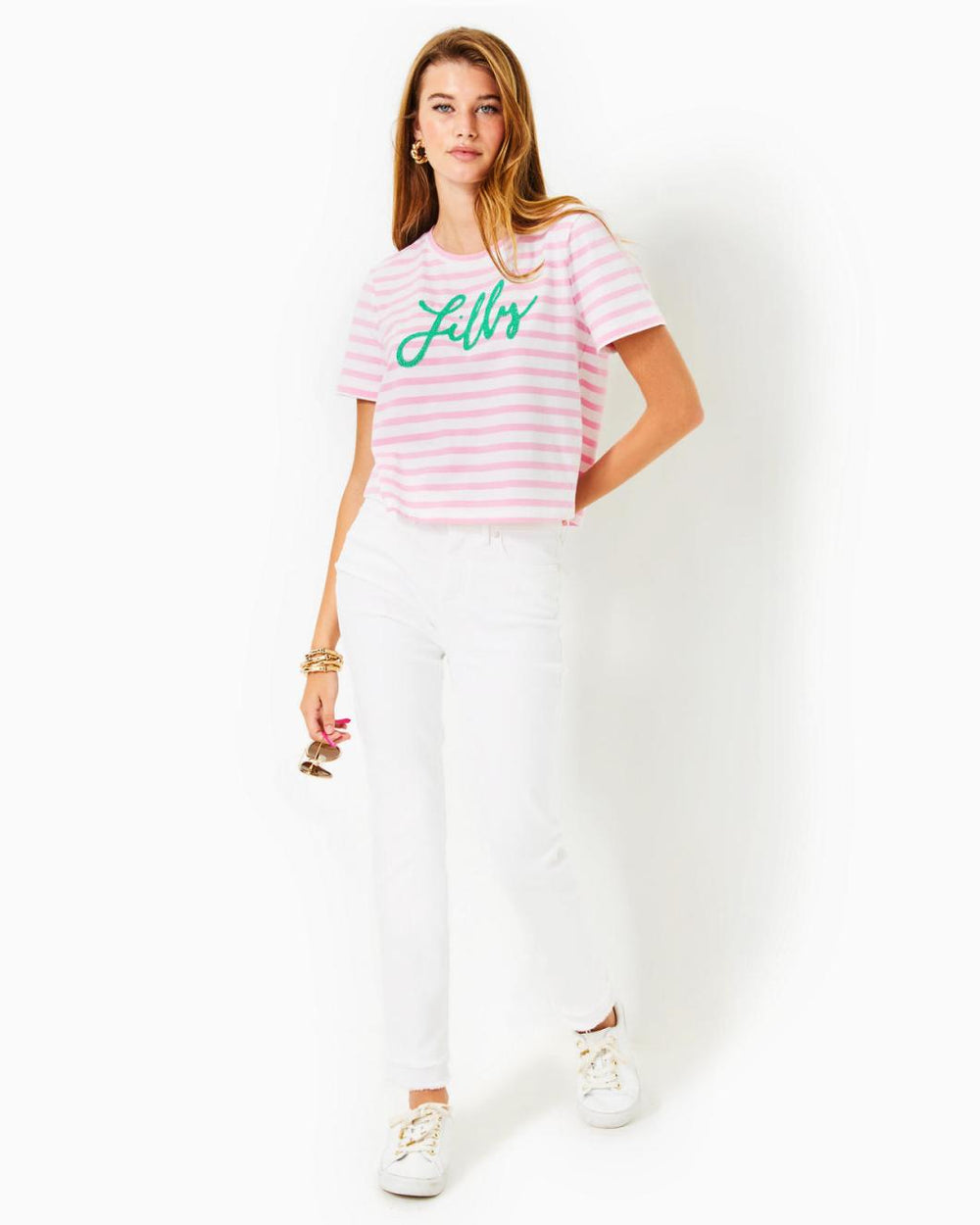 Lilly Pulitzer Keenan Cotton Top Conch Shell Pink Striped Lilly Pulitzer Embellished Top | Women Tops