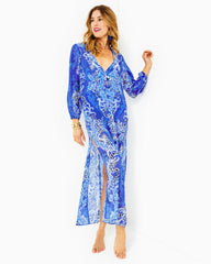 Lilly Pulitzer Keir Maxi Cover-Up Alba Blue Baja Cove Engineered Coverup | Women Cover-Ups