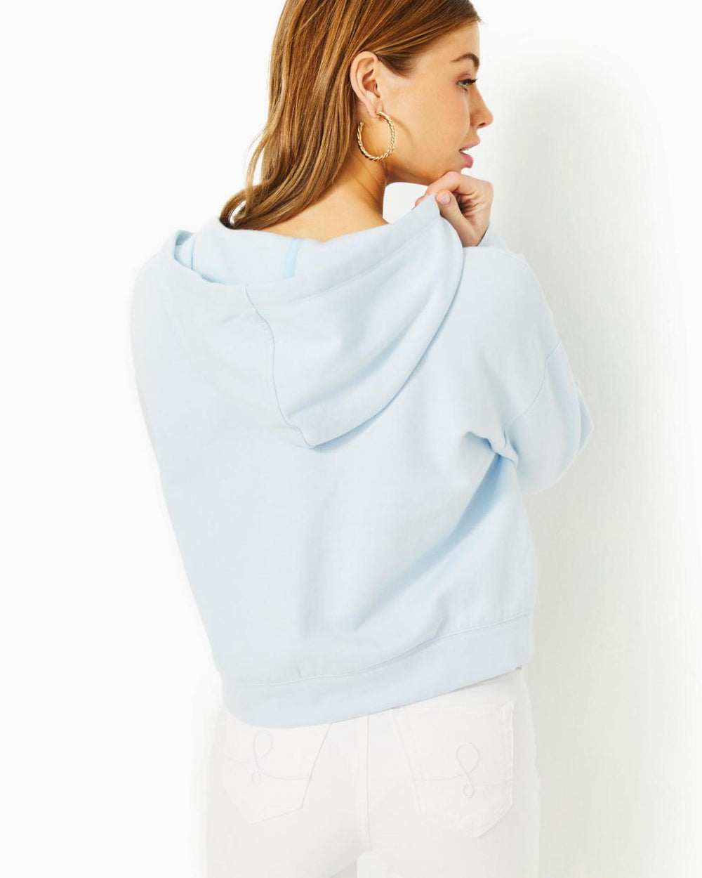 Lilly Pulitzer Kirstie Long Sleeve Hoodie Pastel Lunar Blue | Women Tops