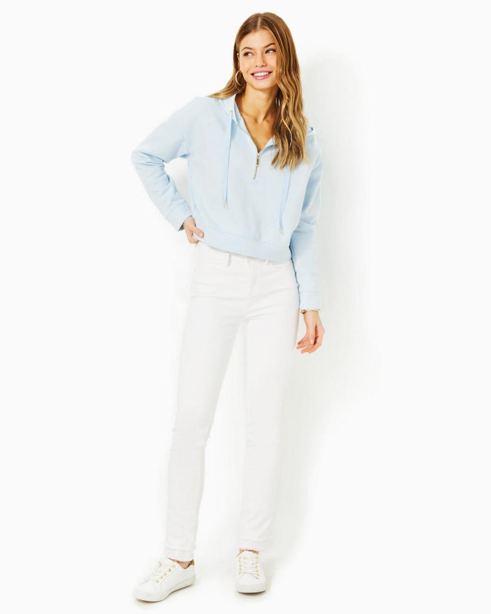 Lilly Pulitzer Kirstie Long Sleeve Hoodie Pastel Lunar Blue | Women Tops