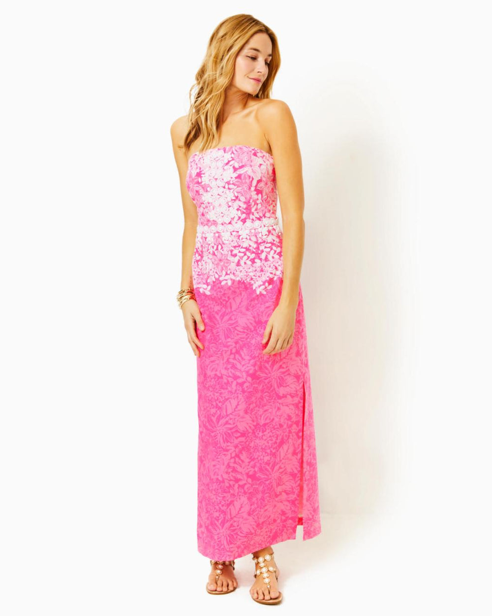Lilly Pulitzer Kristella Cotton Maxi Dress Roxie Pink Shadow Dancer Engineered Woven Dress | Women Fitted Dresses