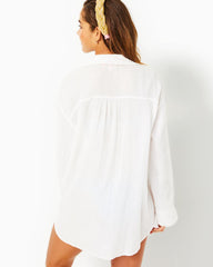 Lilly Pulitzer Kwitney Long Sleeve Cotton Cover-Up Resort White | Women Cover-Ups