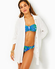 Lilly Pulitzer Kwitney Long Sleeve Cotton Cover-Up Resort White | Women Cover-Ups