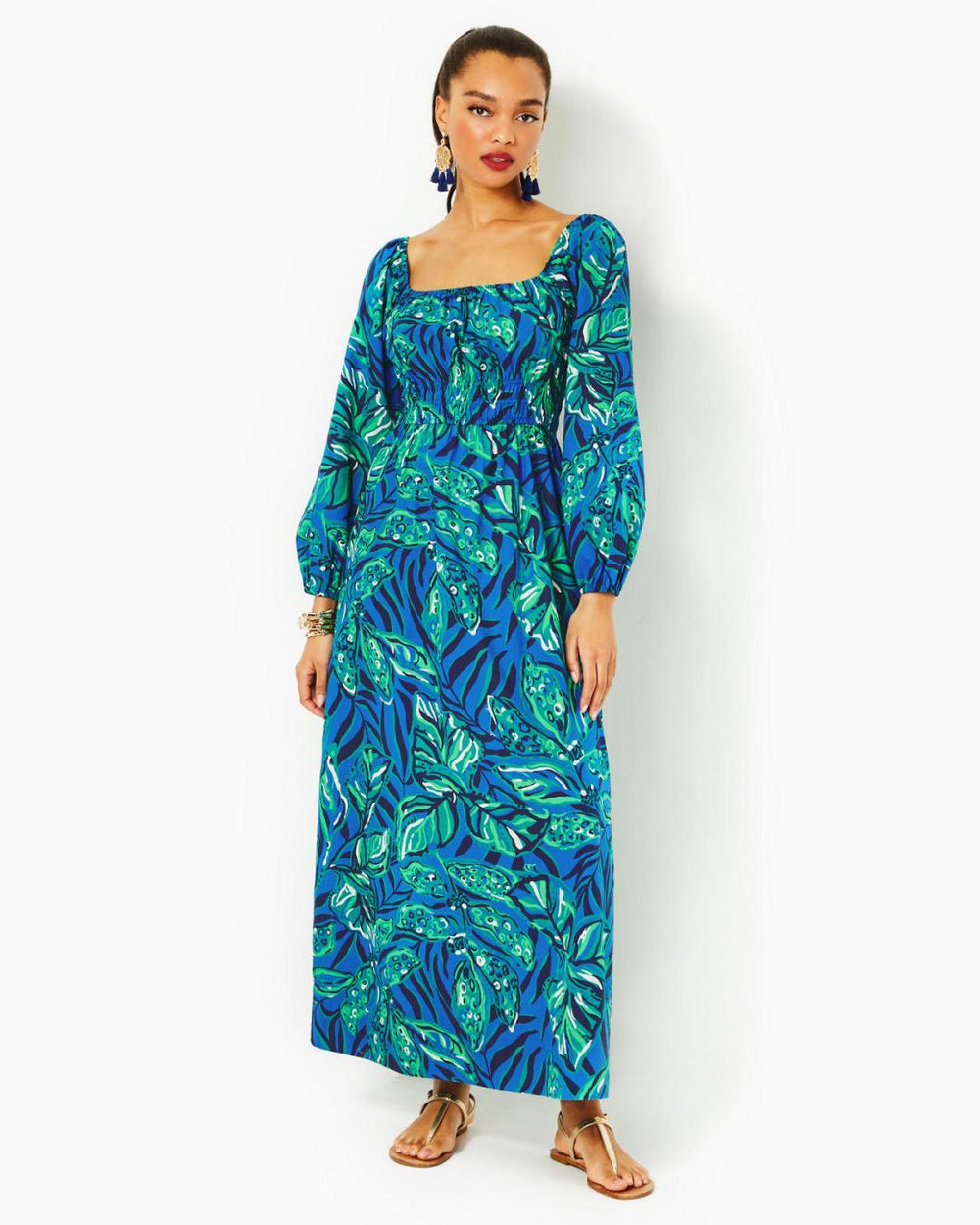 Lilly Pulitzer Lakira Cotton Maxi Dress Indigo Breeze Shady Gators | Women A-Line/Easy Dresses
