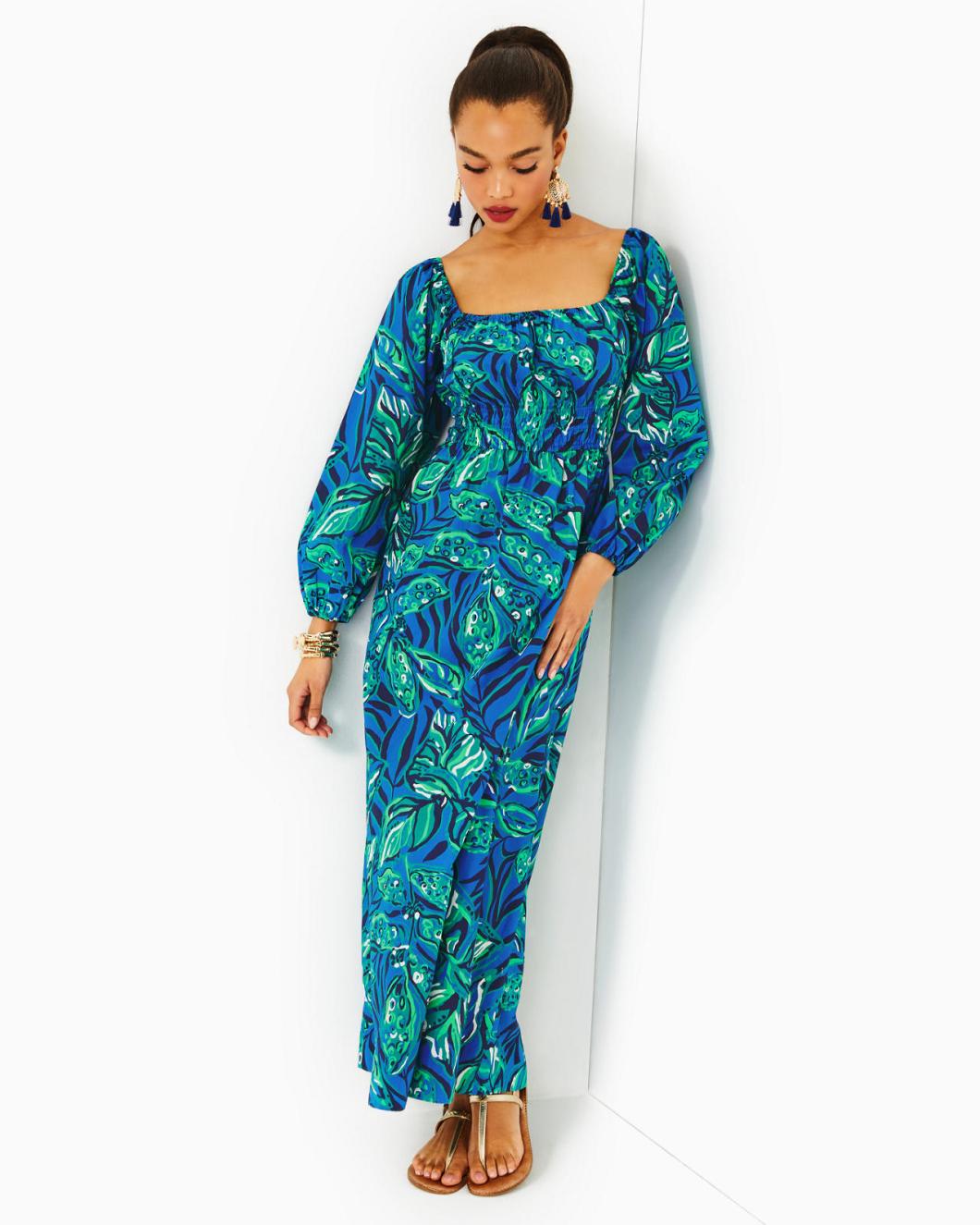 Lilly Pulitzer Lakira Cotton Maxi Dress Indigo Breeze Shady Gators | Women A-Line/Easy Dresses
