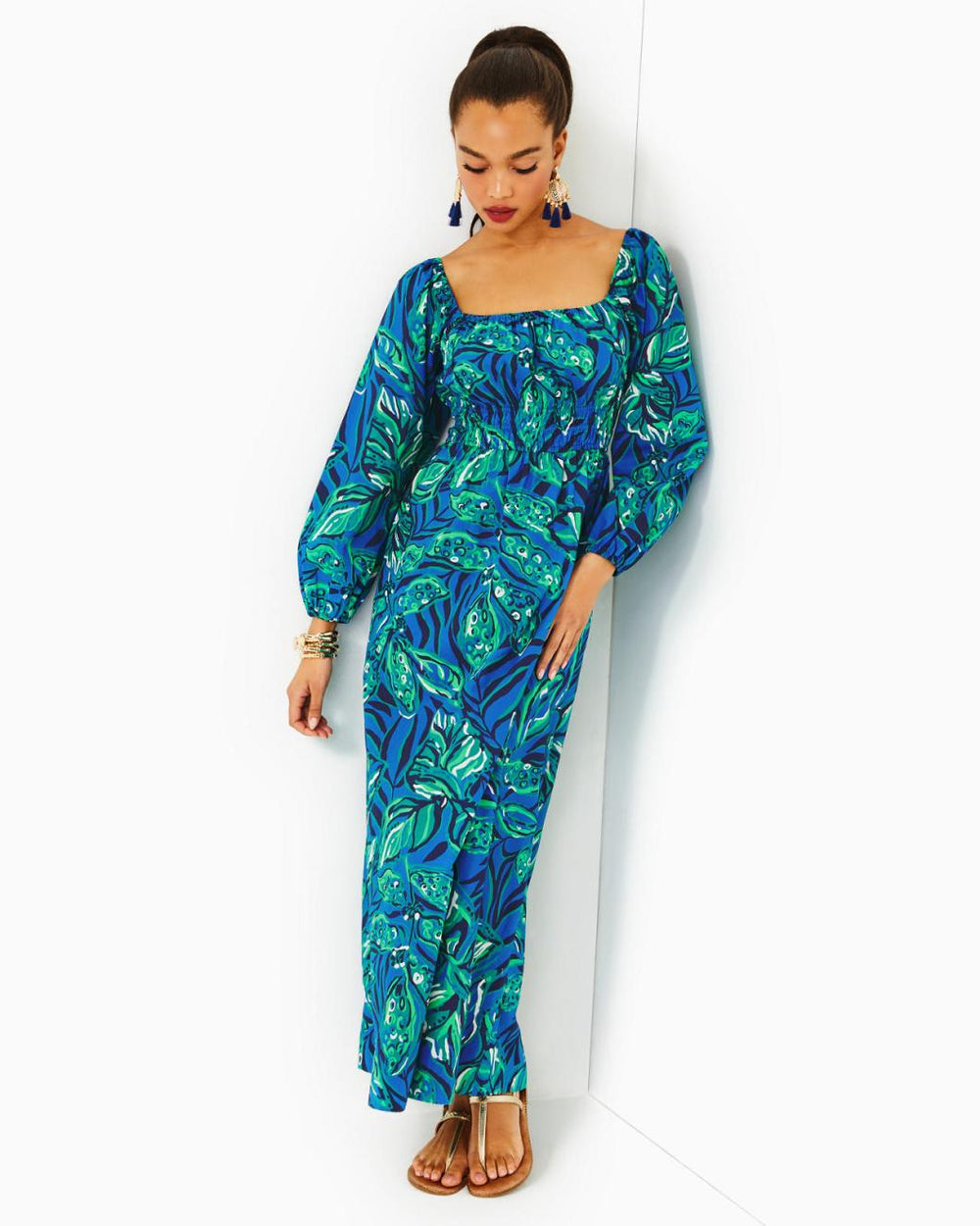 Lilly Pulitzer Lakira Cotton Maxi Dress Indigo Breeze Shady Gators | Women A-Line/Easy Dresses
