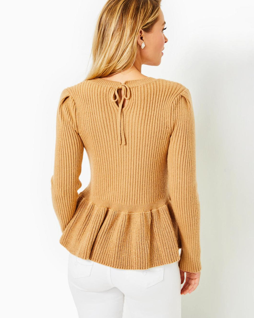 Lilly Pulitzer Lanta Ribbed Peplum Sweater Heathered Rattan | Women Tops