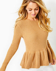 Lilly Pulitzer Lanta Ribbed Peplum Sweater Heathered Rattan | Women Tops