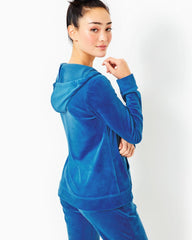 Lilly Pulitzer Larina Velour Zip-Up Hoodie Indigo Breeze | Women Tops
