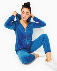 Lilly Pulitzer Larina Velour Zip-Up Hoodie Indigo Breeze | Women Tops