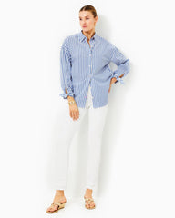 Lilly Pulitzer Lesia Relaxed Button Down Shirt Briny Blue Cabana Stripe | Women Tops